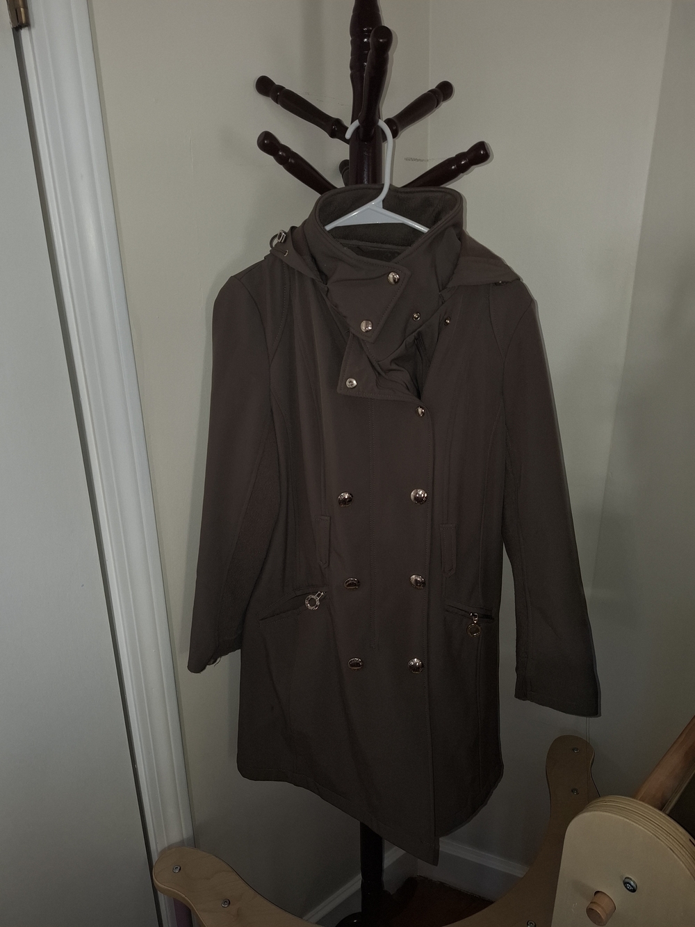 Calvin Klein Women's Hooded Water-Resistant Double-Breasted Softshell Coat